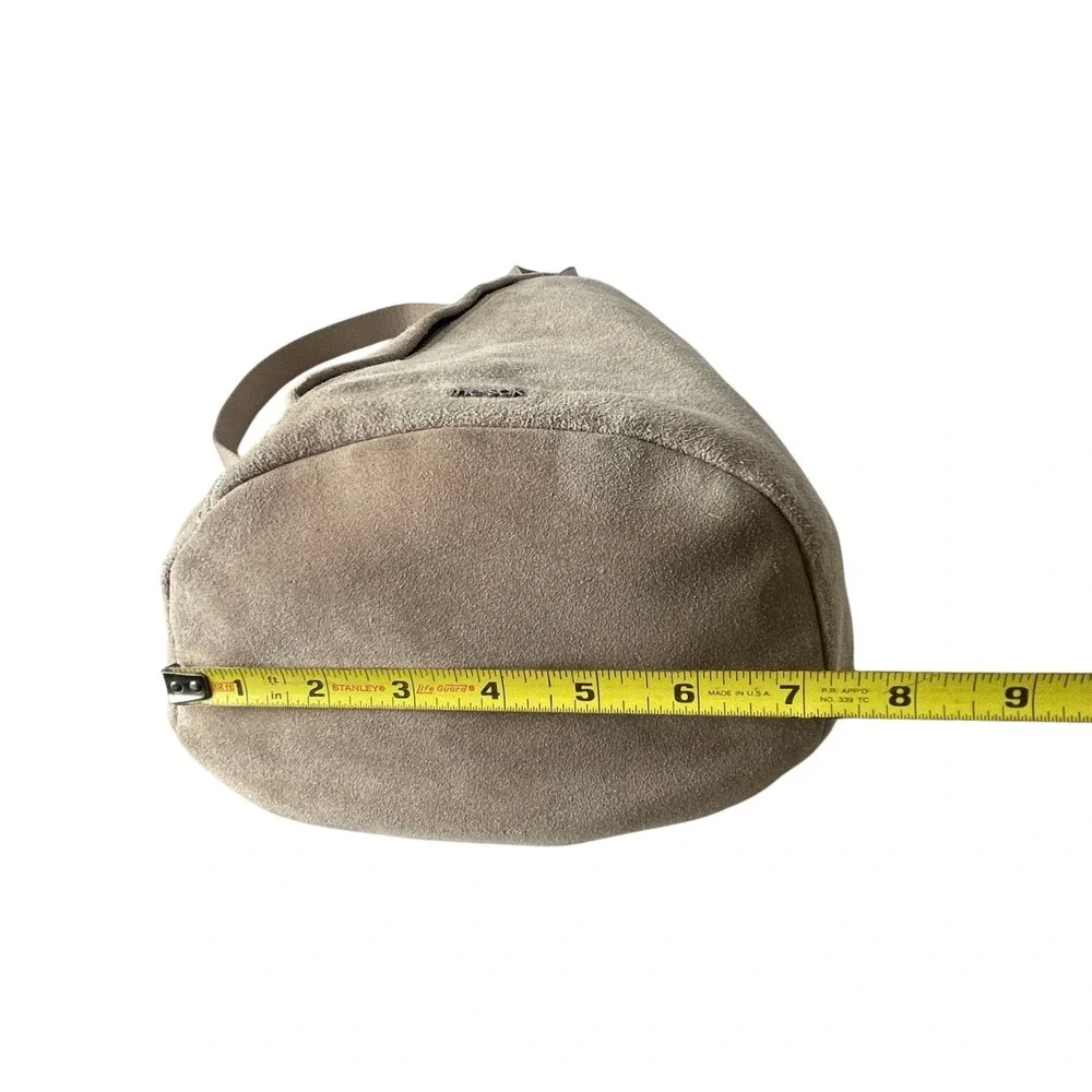 The Sak Leather Suede Sling Backpack Taupe Slouchy Zip Crossbody Bag